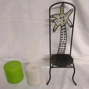 Metal Throne Chair w/ Palm Tree & Bead Candle Holder 11"h x 4"w W/ Candle Choice